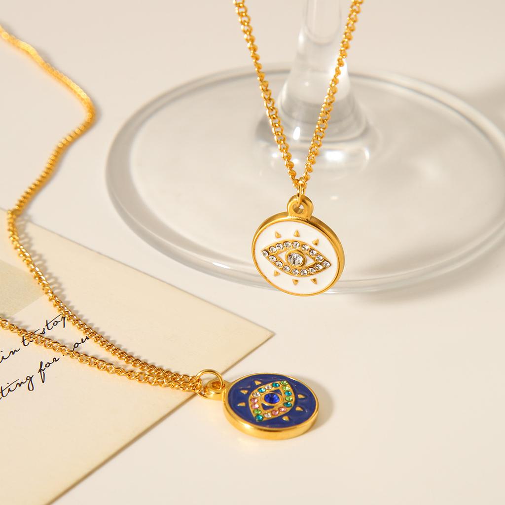 Durable Evil Eye Pendant Titanium Steel Necklace Luxury Drip Enamel Collar Chain Jewelry