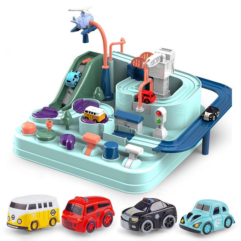 Car Adventure Breakout Train: Educational Inertial Toy Car with Macaron Color Tracks and Parking Lot
