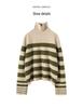 Women's Cashmere High-Neck Striped Sweater, Loose Fit, Autumn/Winter Casual Knitwear
