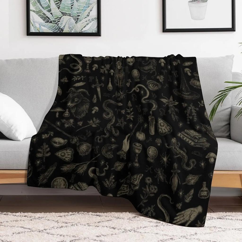 Just Witch Things black and beige Throw Blanket Multi Use Warm Blanket for Living Room Bedroom