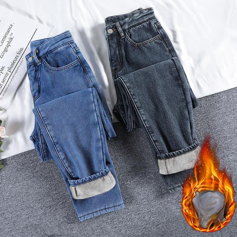Neue Damen Thermo Slim Jeans Herbst Winter Warm Plüsch Stretch Jeans Damen Schneehose Skinny Bleistift Gerade Hose