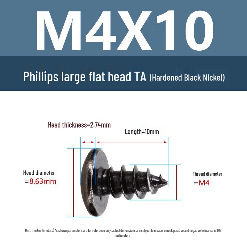 Yigu Black Nickel Hardened Phillips Flat Head Self-Tapping Screws M3-M5, Carbon Steel, Coarse Thread, Pointed Tail