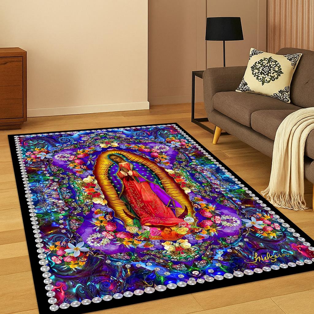 Christian Virgin Mary Jesus Carpet Rug Mat for Living Room Sofa Home Bedroom Doormat Kitchen Decor,Prayer Non-slip Area Rug Gift
