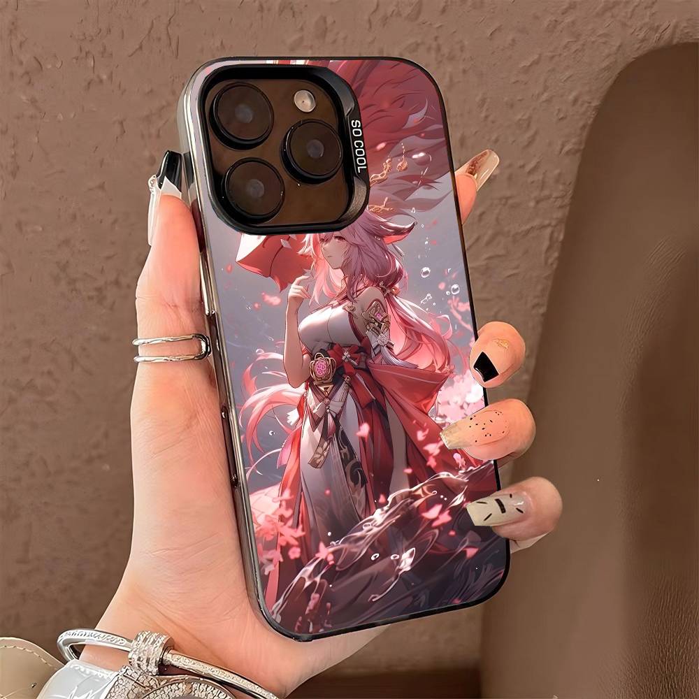 Coque de téléphone Yae Miko Genshin Impact pour iPhone 17 17Air 16 15 14 13 12 11 Pro Max Plus Colorée Argent