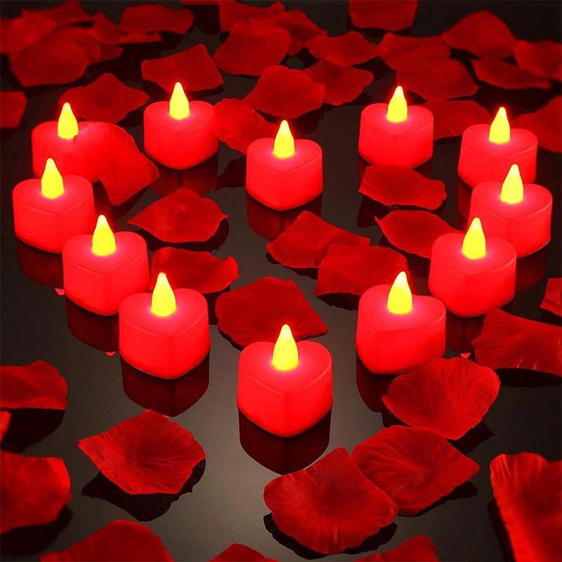 24pcs Heart Shape Led Electronic Flameless Tealight Candles Decorations For Romantic Night Valentine's Day Wedding Anniversary