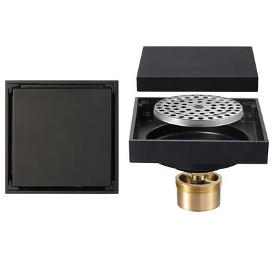 Floor Drain Bathroom Invisible 10cm*10cm Anti-odor Floor Drain Bathroom Black Retro Shower Drain Tile Insert Square