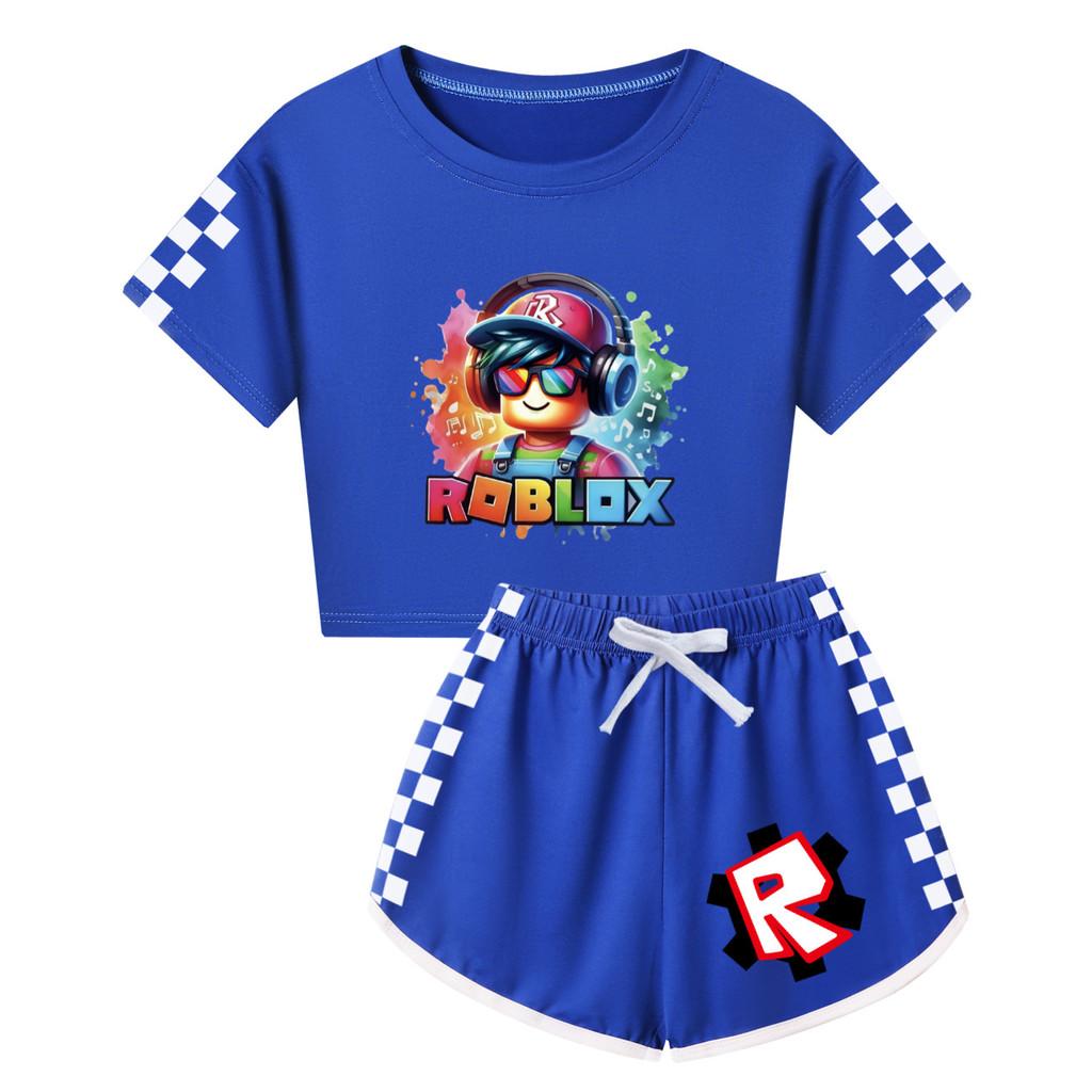 5528 Kids Girls Roblox Print Short Sleeves T-Shirt Shorts Pants Sport Clothes Set