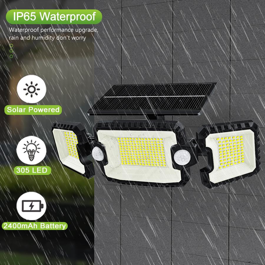 305/222 LED Solar Lights Outdoor Motion Sensor Outdoor Lights Angle Waterproof 3 Heads Solar Security LED Wall Light Yard Patio