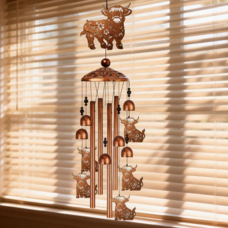 Highlands Cow Wind Chimes for Outside,Metal Windchime Outdoor Memorial/Birthday Gift Garden Decors for Outside,Lawn