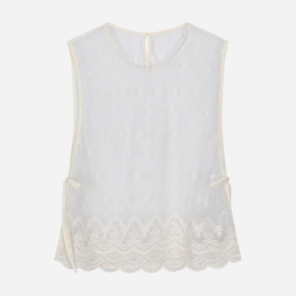Thursday Island Flower Embroidery Mesh Sleeveless Blouse T264mbl283w