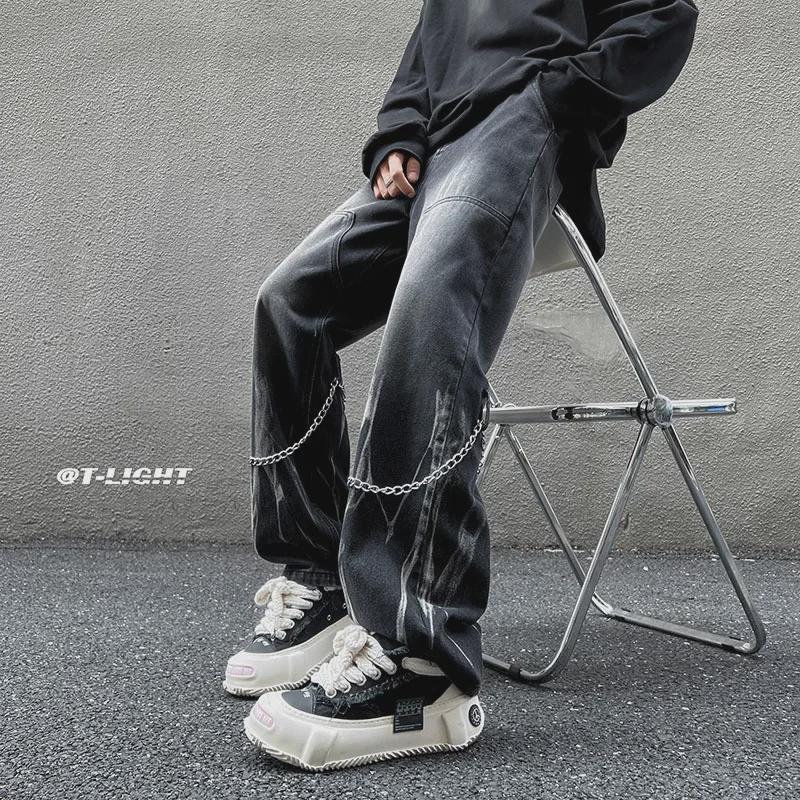 Men's Tie-Dyed Straight-Leg Jeans - Trendy, Thickened, Cool, and Street-Friendly Wide-Leg Trousers for Autumn & Winter.