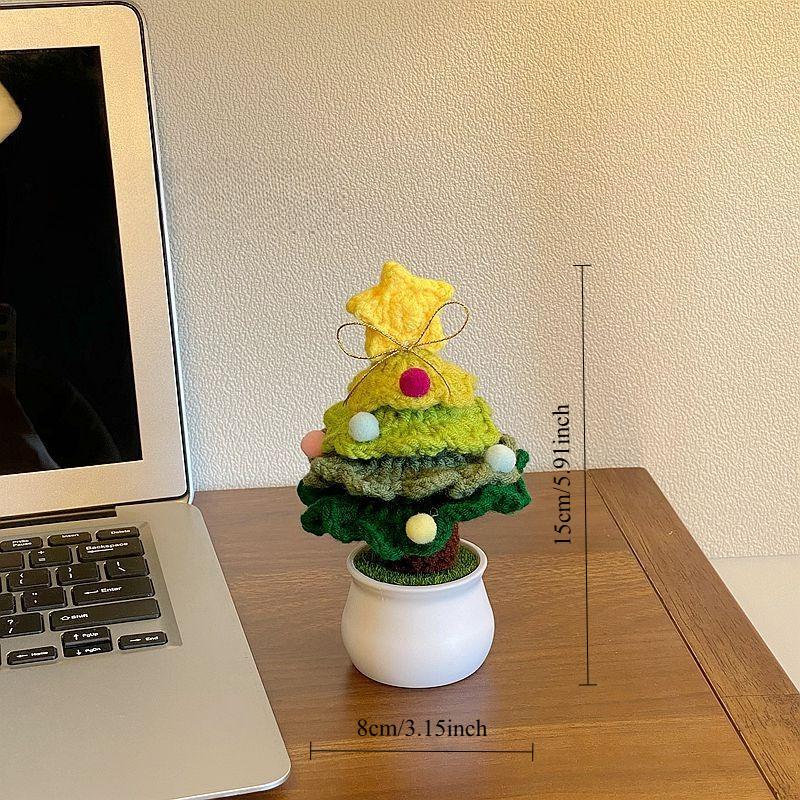 

1PC Hand-woven Plush Christmas Tree Small Potted Plant Finished Christmas Creative Gift for Friends Desktop Decoration