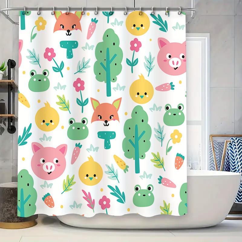 

Brightly Colored Animal and Vegetable Shower Curtain for Bathroom Decor Cute Cartoon Kids Room Accessories in Multiple Colors 90x180cm