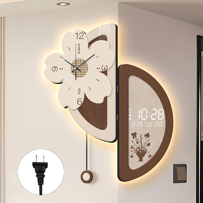 Современные Роскошные Большие Настенные Часы Деревянные Настенные Часы Элегантные Часы для Гостиной Домашние и Декоративные Часы Угловые Электронные 64x72cm