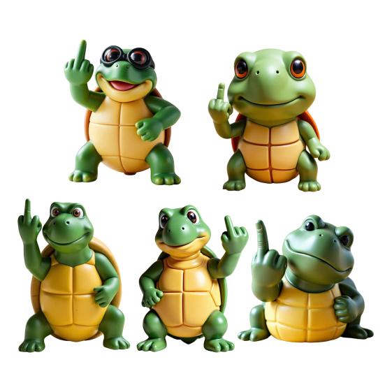 Middle Finger Turtle Figurine Resin Cartoon Turtle Statue Desk Buddy Hand-Painted Turtle