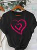 Women Casual Short Sleeve T-Shirt Fit Crew Neck Pink Heart Print T-Shirt Everyday Wear Playful