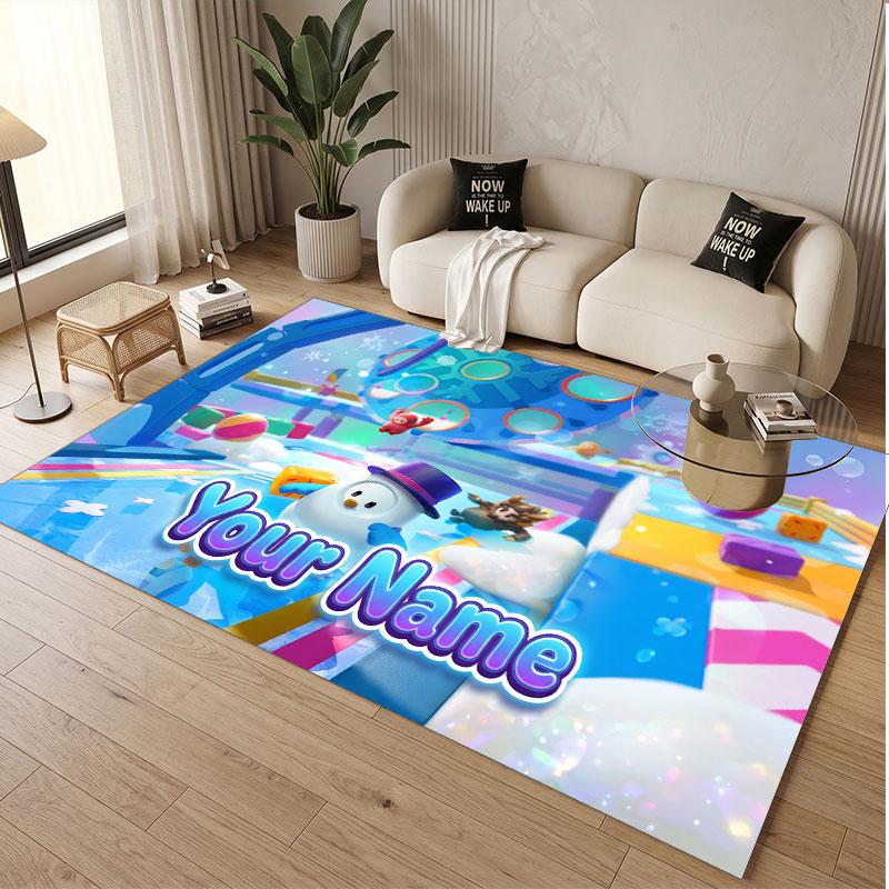 Custom Name Text Crystal Velvet Rug,Fall Guys Soft Plush Decorative Non Slip Floor Carpet