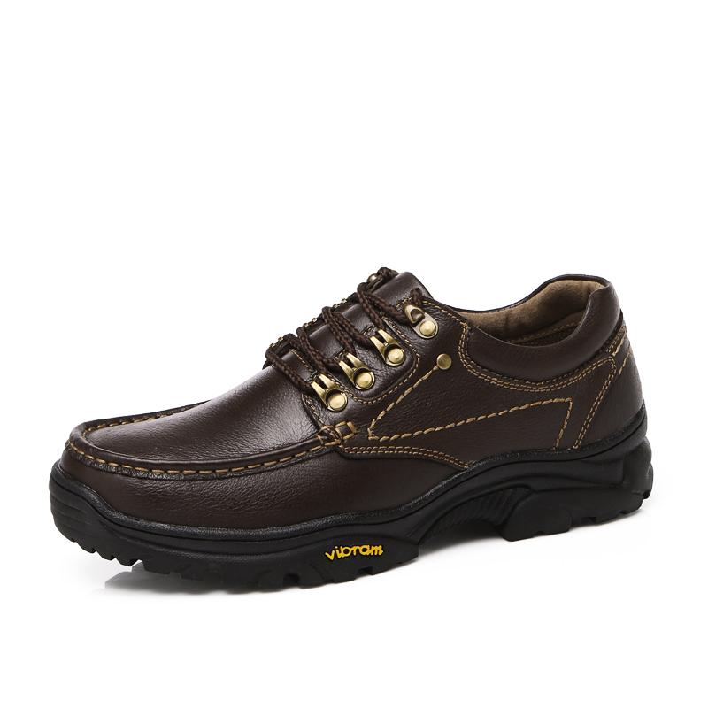 Fashion Men Casual Shoes Handmade Genuine Leather Versatile Outdoor Men Sneakers Black Brown Thick Bottom Non-Slip Classic Hiking Shoes
