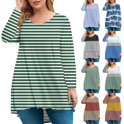 Women's Fashion Large Size Round Neck Long Sleeve Casual Print Loose Pullover Top