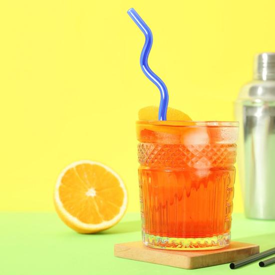 High Glass Wavy Straws Reusable Colorful Straws for Juice Tea Coffee Eco-Friendly High Temp Resistant BPA-free Glass Twist Transparent Straw