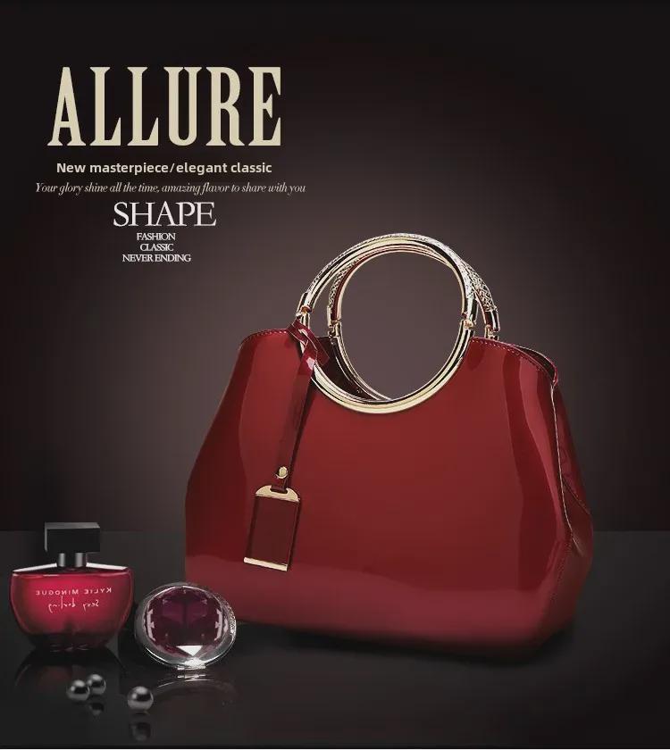 2019 Women's Shiny Patent Leather Shoulder Bag - European & American Fashion, Textured Handbag, Large Capacity