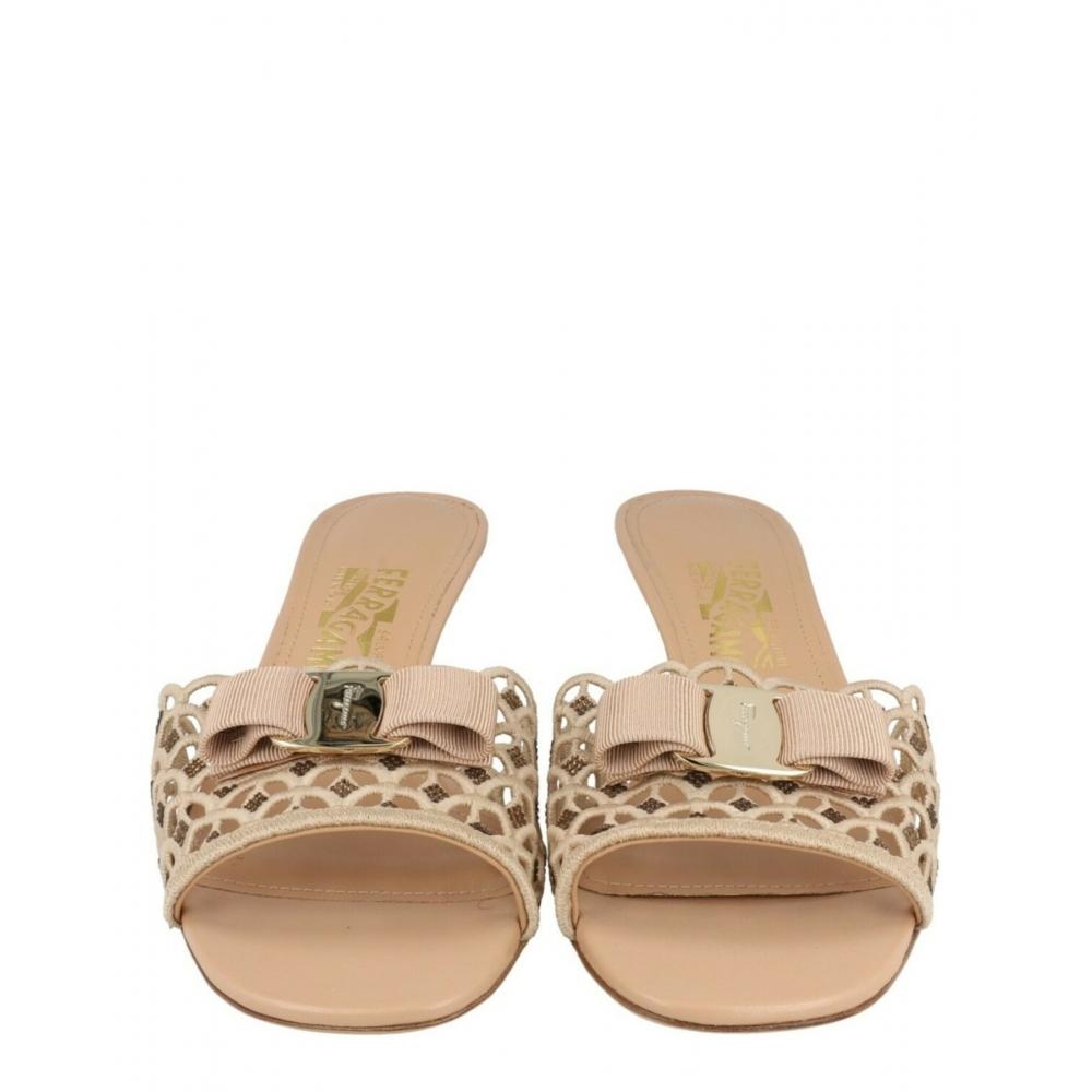 Salvatore Ferragamo Glo Bow Mules Beige