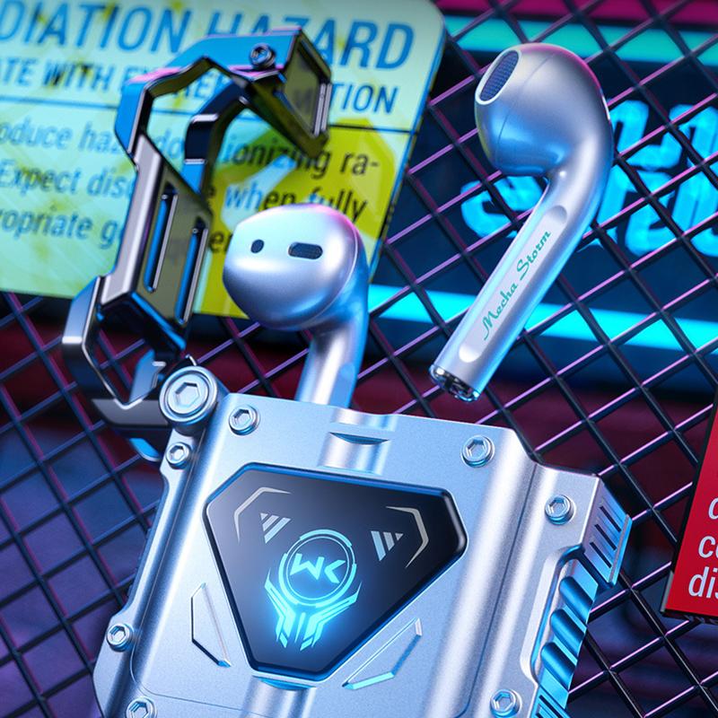 VAORLO Metall trådløse hodetelefoner Maskinstil Super Bass Bluetooth 5.3 HiFi-hodetelefoner for sportshodesett Kult pustelys Støyavbrytelse