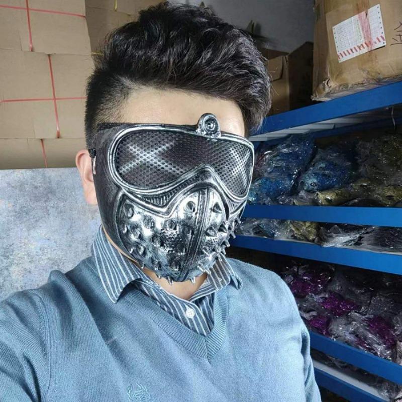 1PC Halloween Punk COS Anime Mask Ghost Step Street Dance Willow Spike Stage Performance Men's Half Face Watchdog Mask
