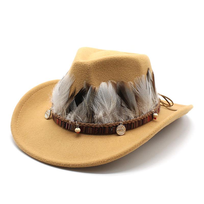 Ethnic Woolen Hat Men'S And Women'S Couple Hats Woolen Western Cowboy Top Hat