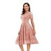 Bright Deer Women's Lace Cocktail Dress V Neck Short Sleeve Fitted Waist Midi Prom Bridesmaid Wedding Guest Party Evening Occasion Outfit
