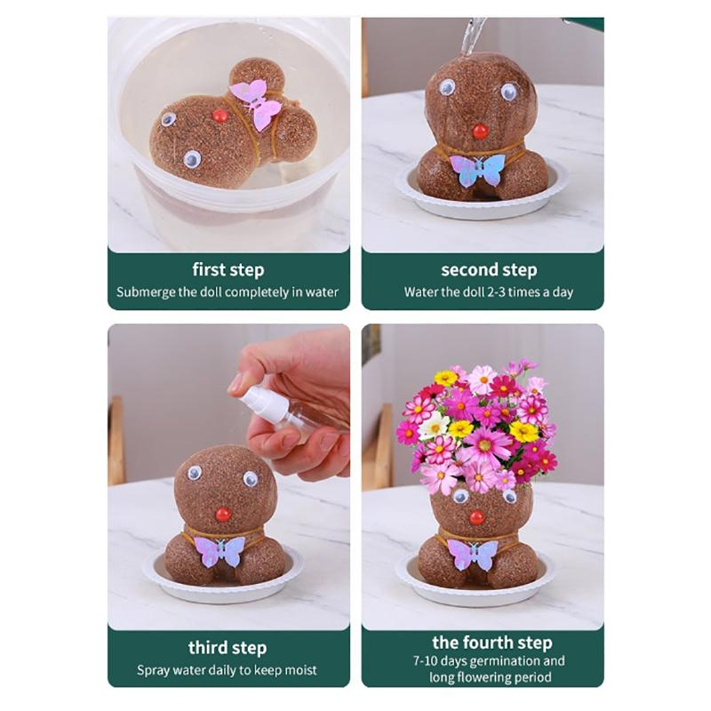 Room Decor Mini Grass Head Doll Small Potted Plant Watering Green Plants Beautiful Children Gifts Indoor Balcony Pot Planters