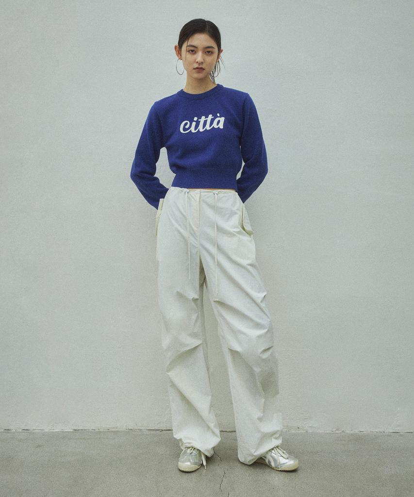 CITTA Chain Stitch Logo Round Semi-Crop Knit_Ctk202(Blue)