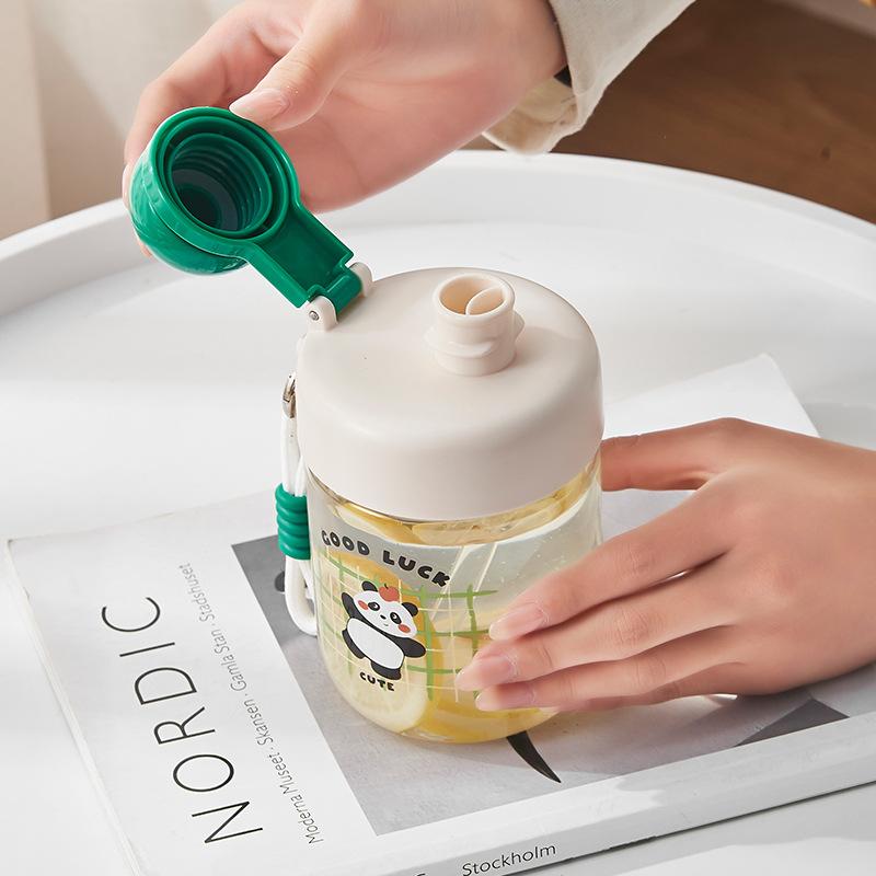 Cartoon water cup, children's drop-proof portable cup, men's and women's portable cups, student cute plastic cups with handles