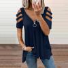 Womens Sexy V-neck Collar Zipper Color Short Sleeve Fold Casual Blouse Tops