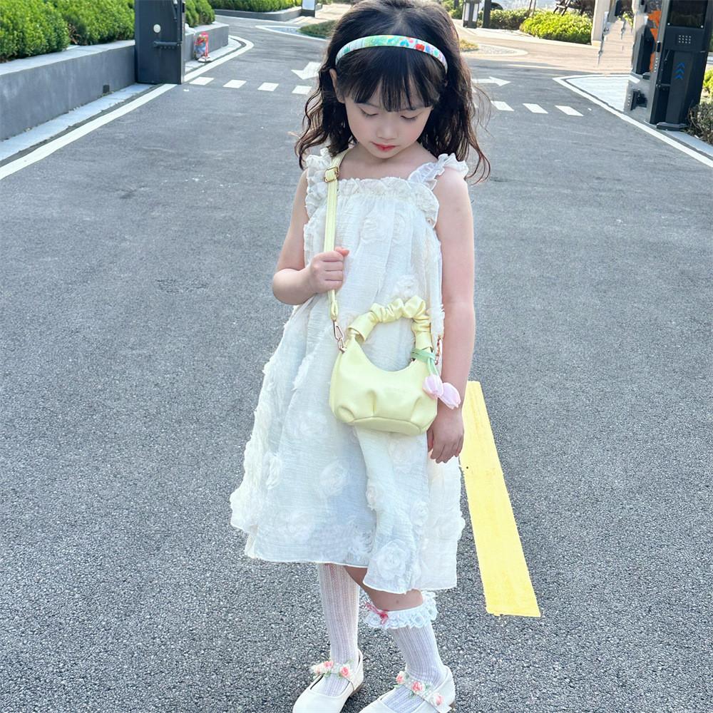 Tulip Sweet Decorative And Folded Design Solid Color Children Bag Shoulder