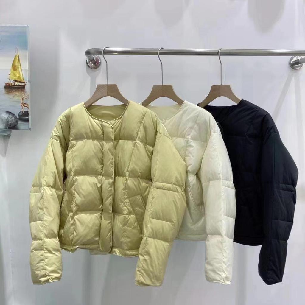 2025 Spring Women's Slimming Round Neck Short Down Jacket - Trendy, Warm Long Sleeve Outerwear