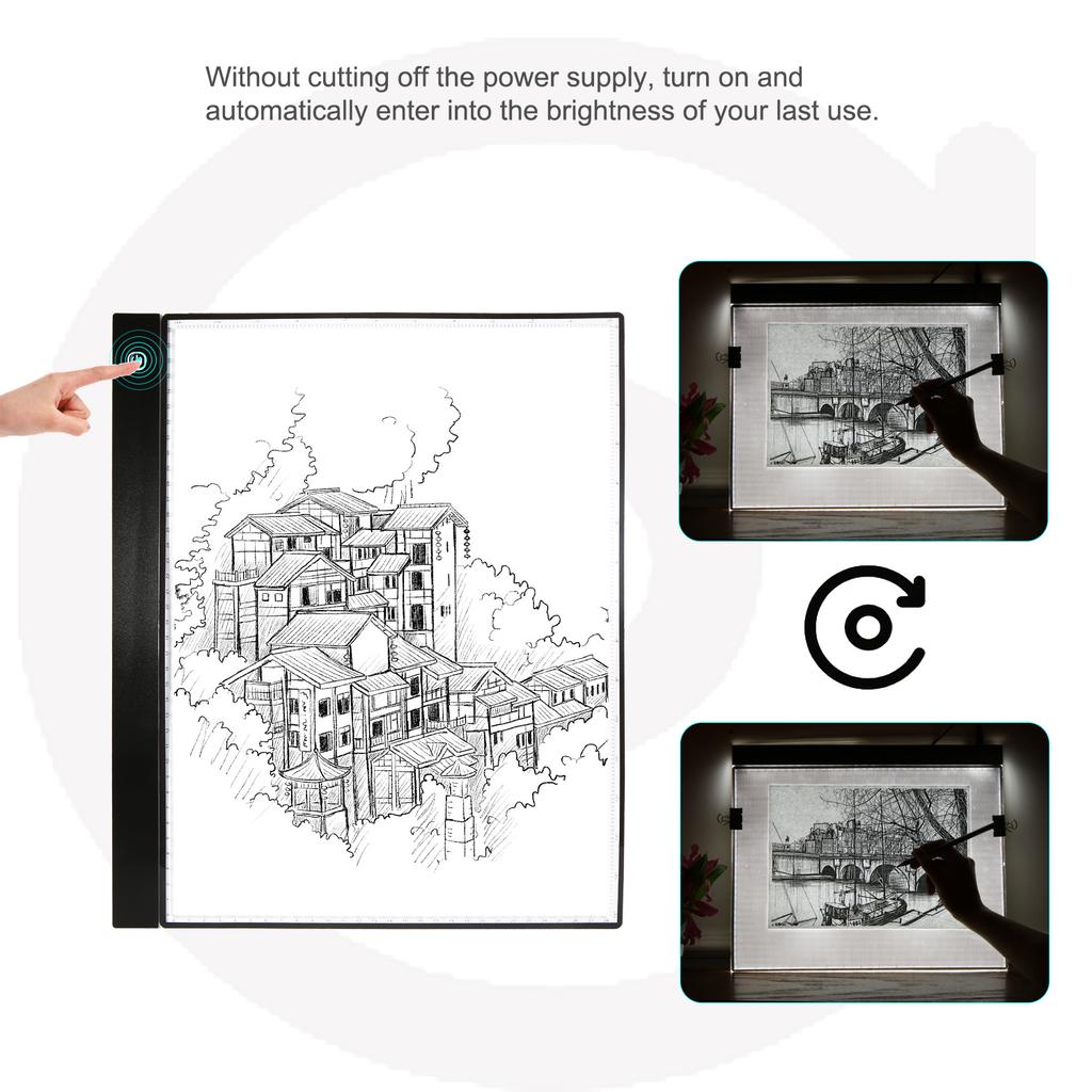 A3 LED Tracing Light Box Pad Grafiktablett 4 mm ultradünnes Zeichenbrett Copyboard 3 Stufen Dimmen