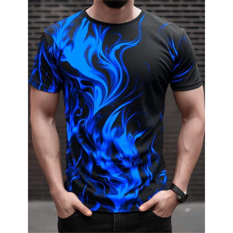 Fashion Men's Trend T-Shirts Short Sleeve Flame Series 3d Printed Street T Shirt O-Neck Casual Tops