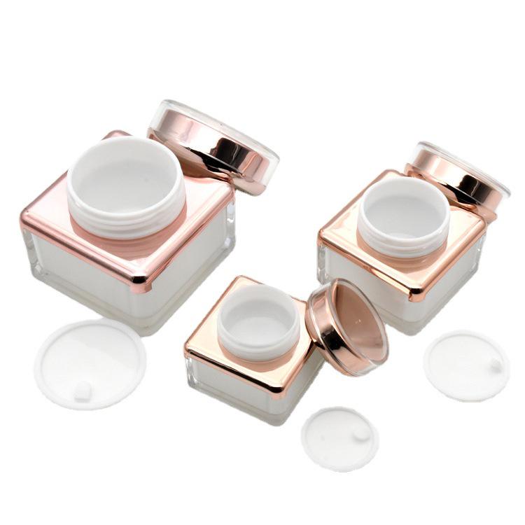 Square Refillable Skincare Set: 15g Eye Cream Bottle, 5g Silver Acrylic Jar, 30g Face Cream Bottle