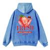 Fashion Womans Washed Hoodie Fresh Strawberriy Printed Streetwears Warm Cotton Oversize Pullovers Couple Clothes