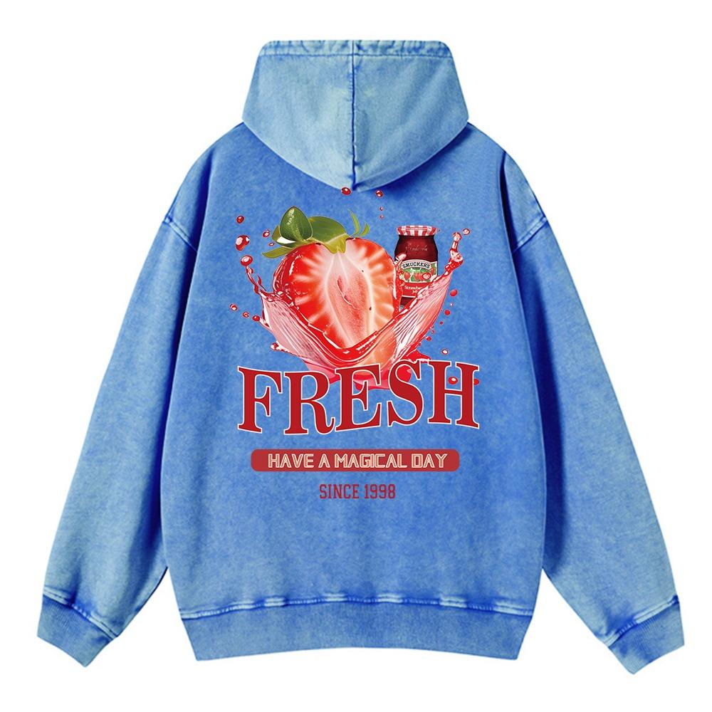Fashion Womans Washed Hoodie Fresh Strawberriy Printed Streetwears Warm Cotton Oversize Pullovers Couple Clothes