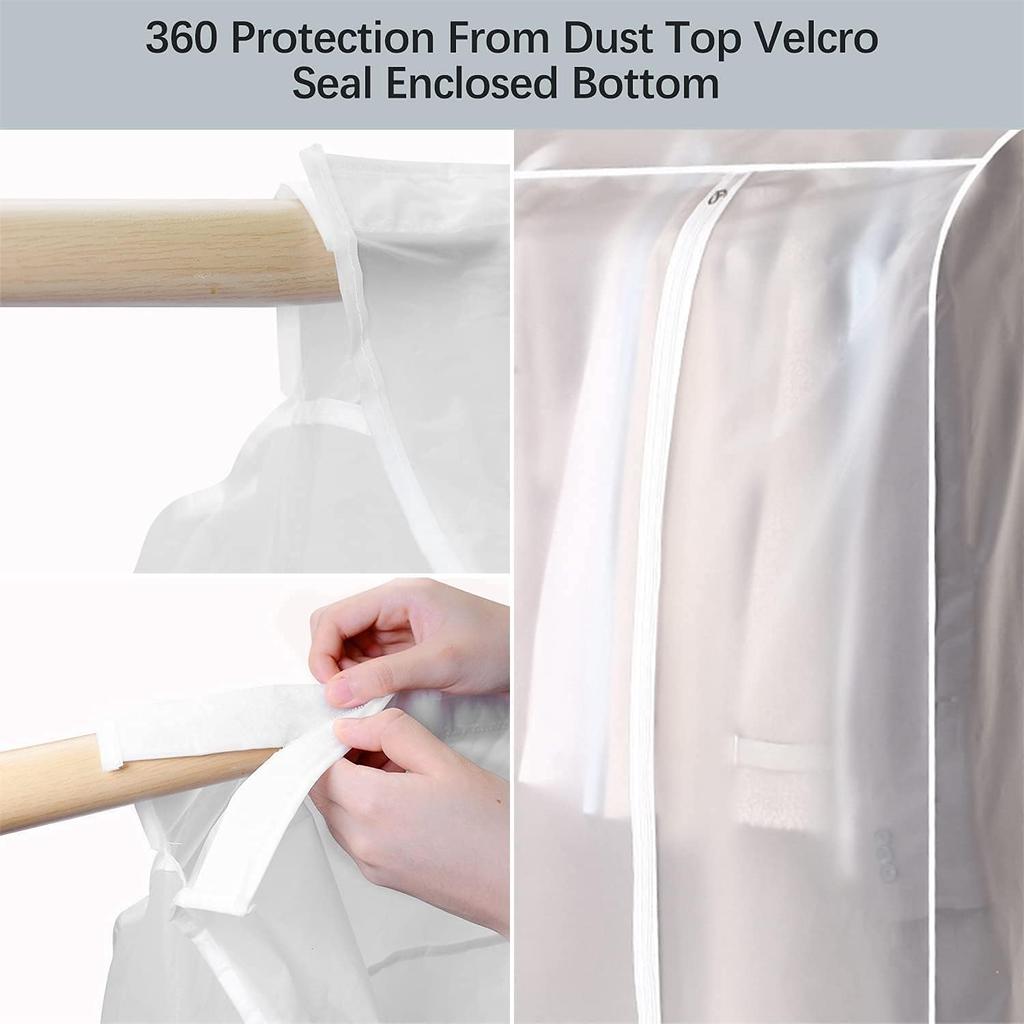 Garment Bags for Hanging Clothes Large Translucent Frosted Garment Rack Cover Bags with Zipper Polyethylene Materia