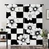 Set Of 2 Art Deco Black White Floral Checkered Curtains Fade Resistant Polyester Bedroom Living Room Off Curtain For Great Made Machine Washable