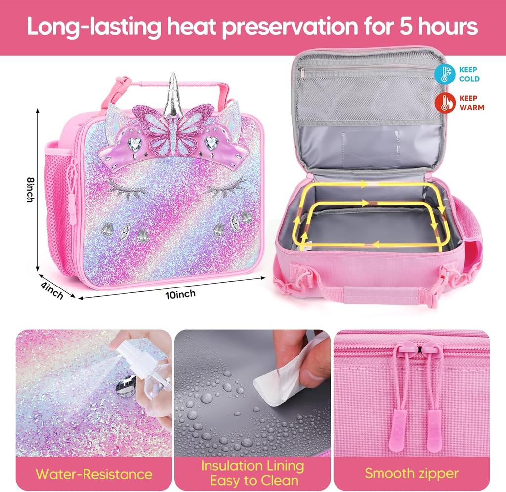 Unicorn Bento Storage Bag Lunch Bag For Girls Women Thermal Bag with Lunch Box For School Office Kids Birthday Gift