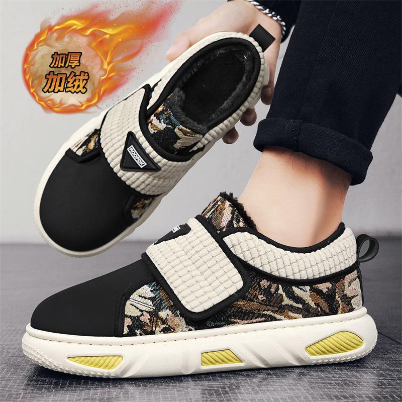 Winter Velcro cotton shoes low-top non-slip piled thickened trendy men's shoes youth winter outdoor casual shoes men
