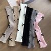 Sweet Girls Leg Warmers Women Ribbed Knit Foot Covers Elegant Bowknot Ruffled Trim Boot Cuffs Footless Long Calf Socks