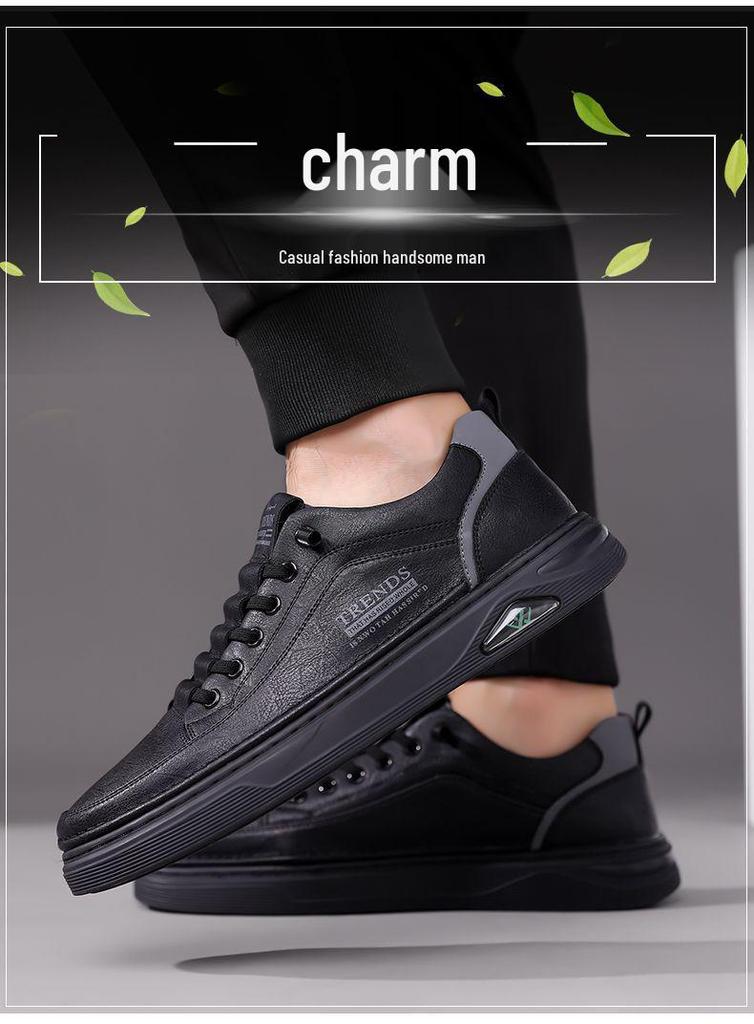 2025 Men's Trendy Height-Boosting White Casual Sneakers - Versatile, Breathable, Soft Sole, Sporty Leather Design