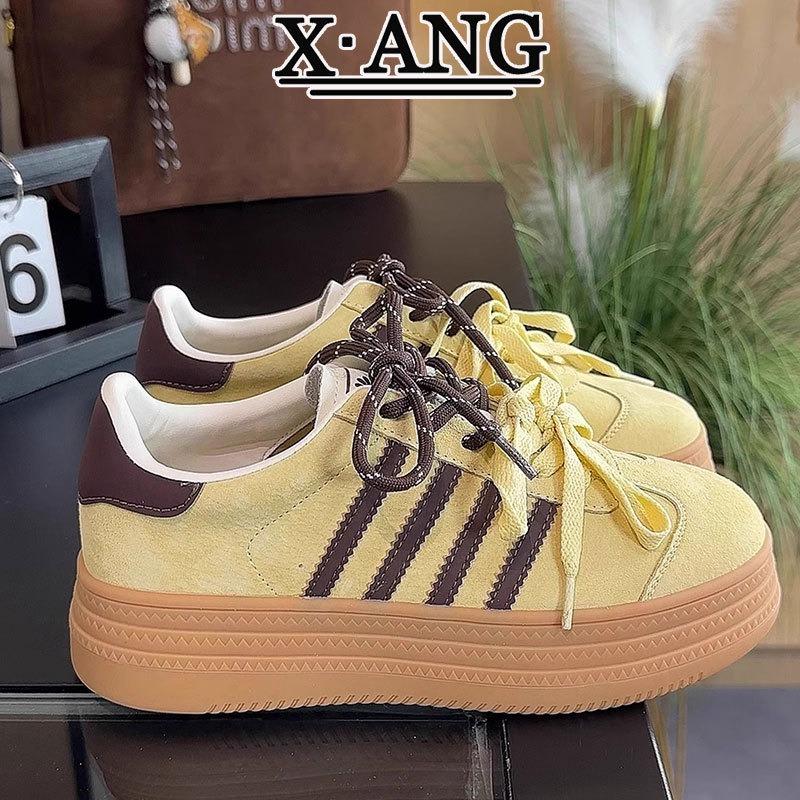 Leather Color Matching Women's Shoes Spring Summer New Thick-soled Pair of Shoelaces Board Shoes Casual Sports Shoes