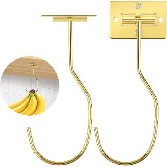 2 Pack Banana Hook, Magnetic Foldable Banana Hanger, Self Adhesive Banana Hook Under Cabinet for Keeping Fruits Fresh and Hanging Kitchen Implements