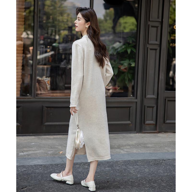 Mokana Women's Chinese Style Embroidered Long Sleeve Midi Dress